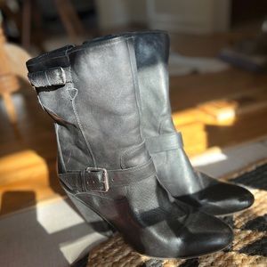 Black leather booties